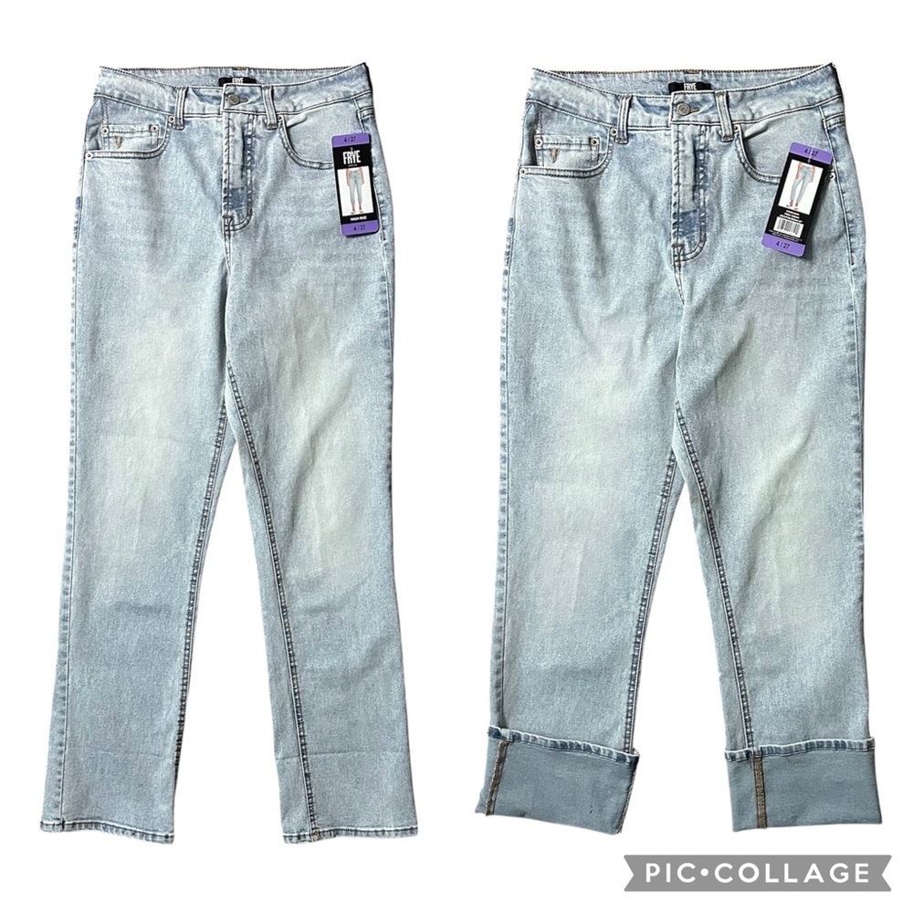 FRYE High Rise Straight Leg Relaxed Fit Cuffed Uncuffed Jean Blue Denim Sz 4/27